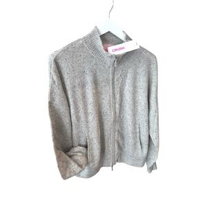 Crush Cashmere Flores Cropped Bomber Jacket In gray, size 1 or S/M NWT